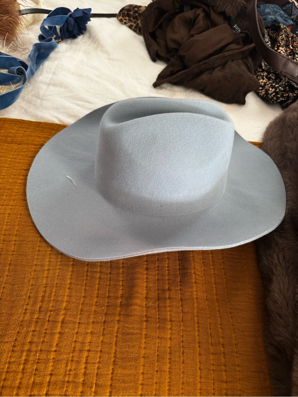 Urban Outfitters Gray Felt Hat with Light Blue Inner Band